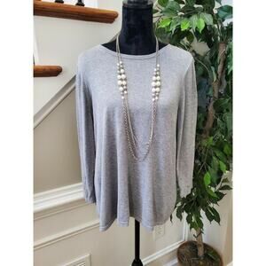 Loft Women's Solid Gray Cotton & Viscose Round Neck Long Sleeve Top Shirt Size L